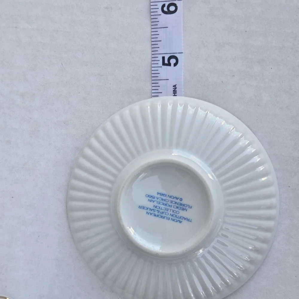 Vintage Avon Teacup and Saucer Set 1984 Blue White Gold Trim Cottagecore Dainty